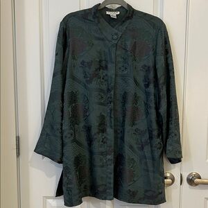 Citron Dark Green Printed Mandarin Collar Tunic